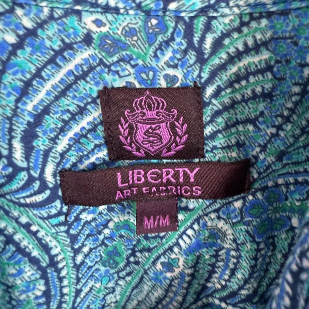 Liberty art fabrics button up blue and Green Patterned Long Sleeve Shirt paisley - Picture 9 of 12